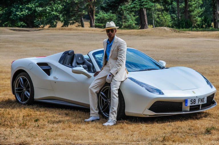 Luxury Men's Golf Fashion With Ferrari 488 Spider At Worplesdon Golf Club