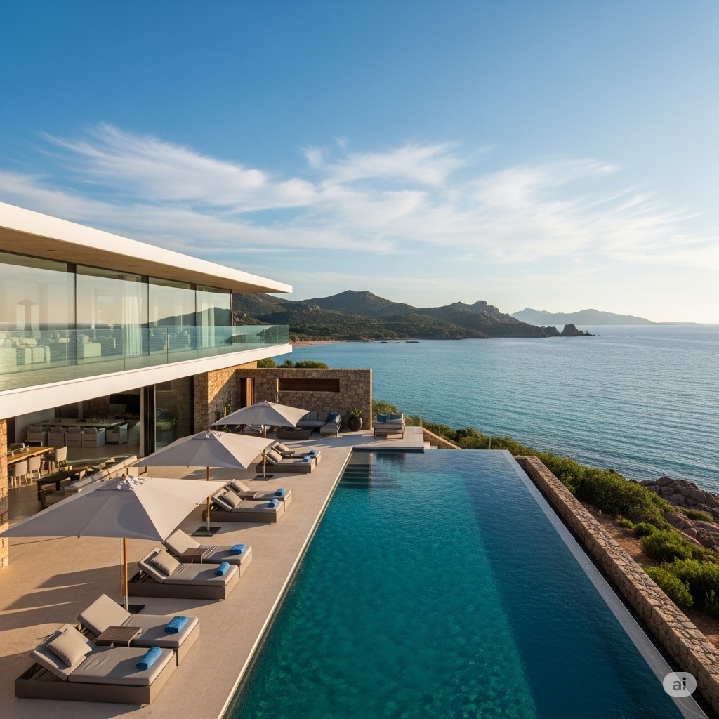 Modern luxury villa rental Sardinia — private pool and beach