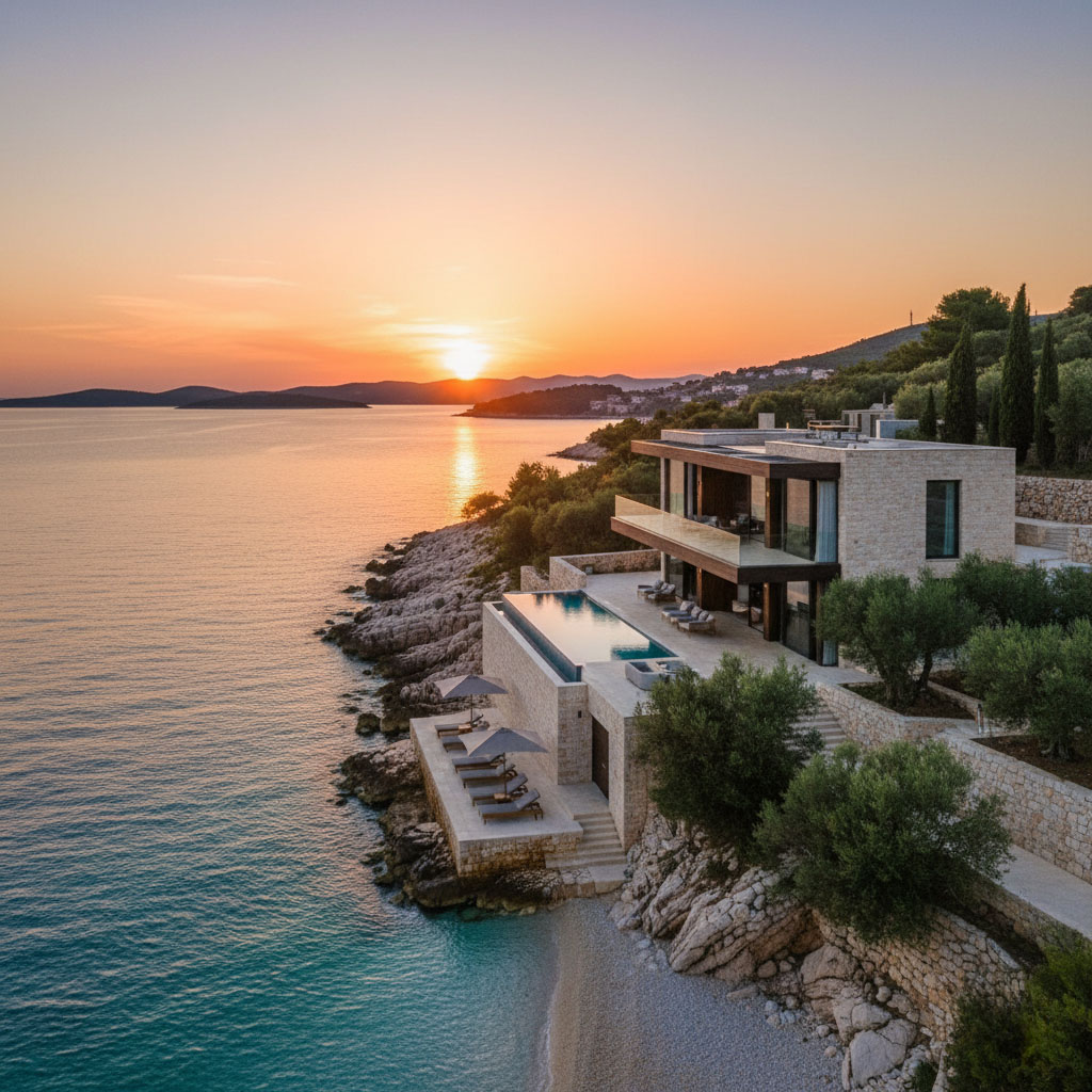Beachfront villa rental Dalmatian Coast Croatia private pool sea views