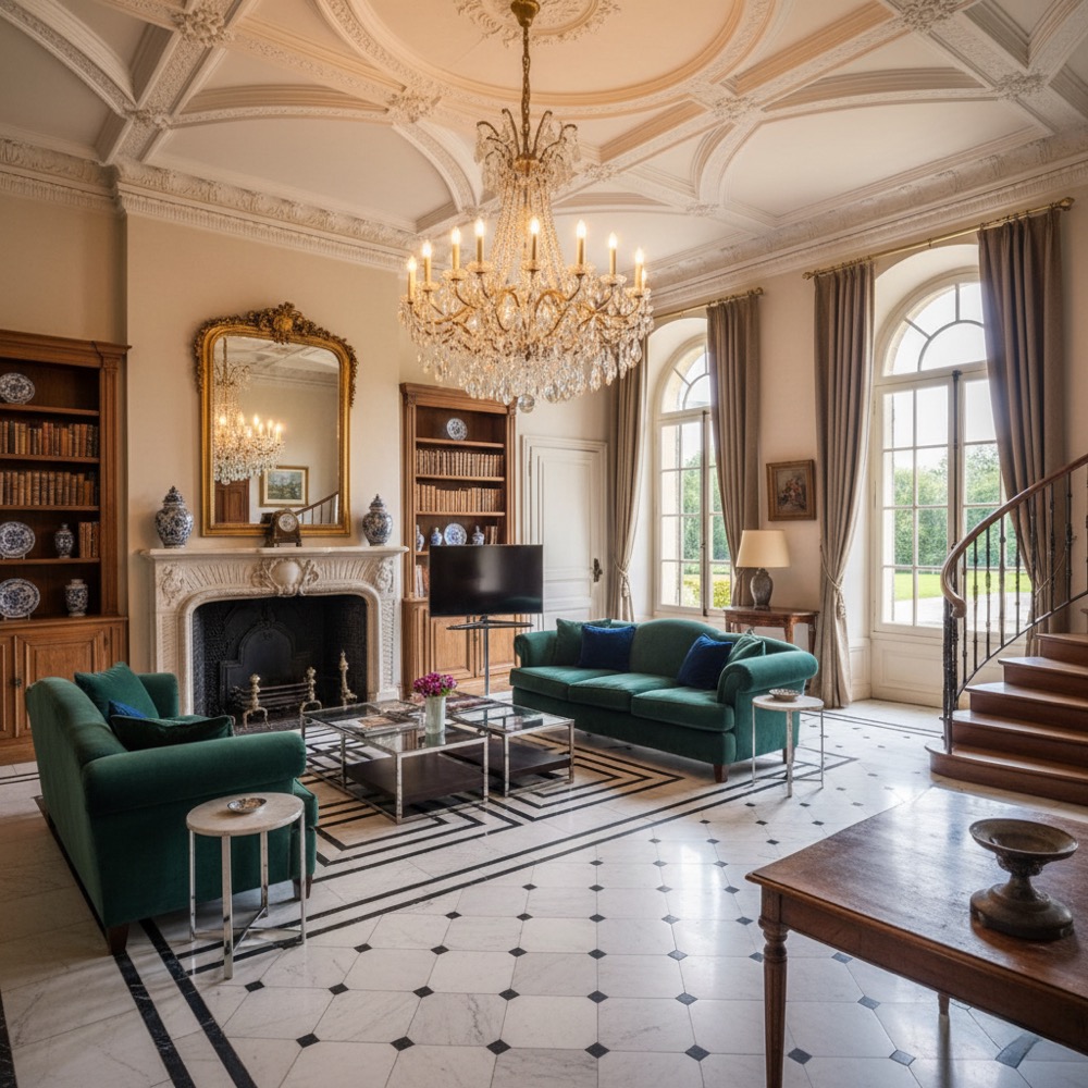 Luxury chateau interior grand salon South-West France rental