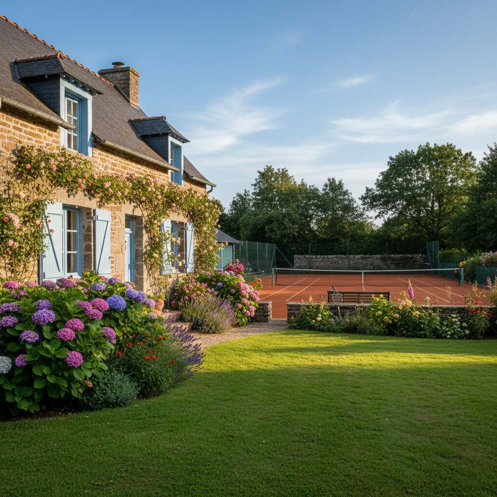 Luxury cottage rental Brittany France with private tennis court