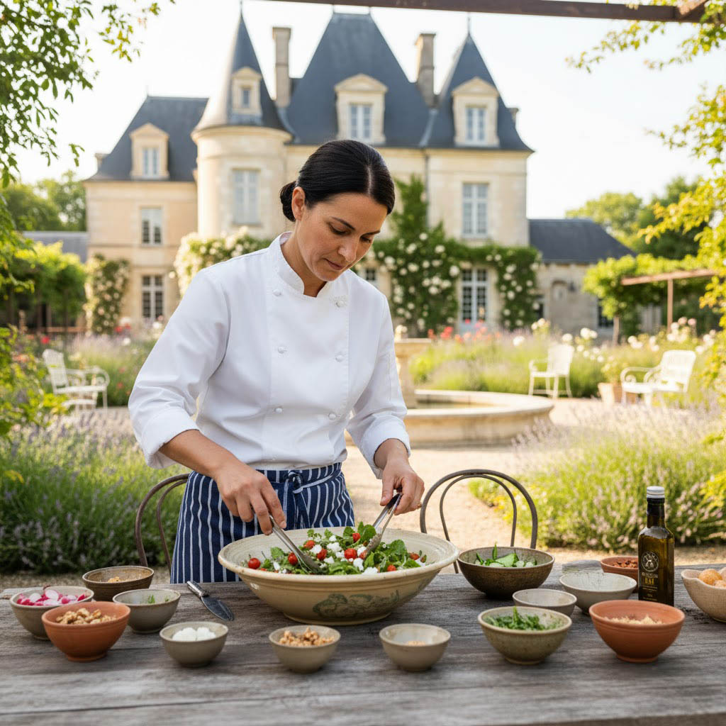 Private chef preparing dinner at Loire Valley chateau rental France