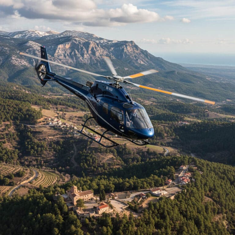 Family helicopter tour Troodos Mountains Cyprus luxury villa holiday