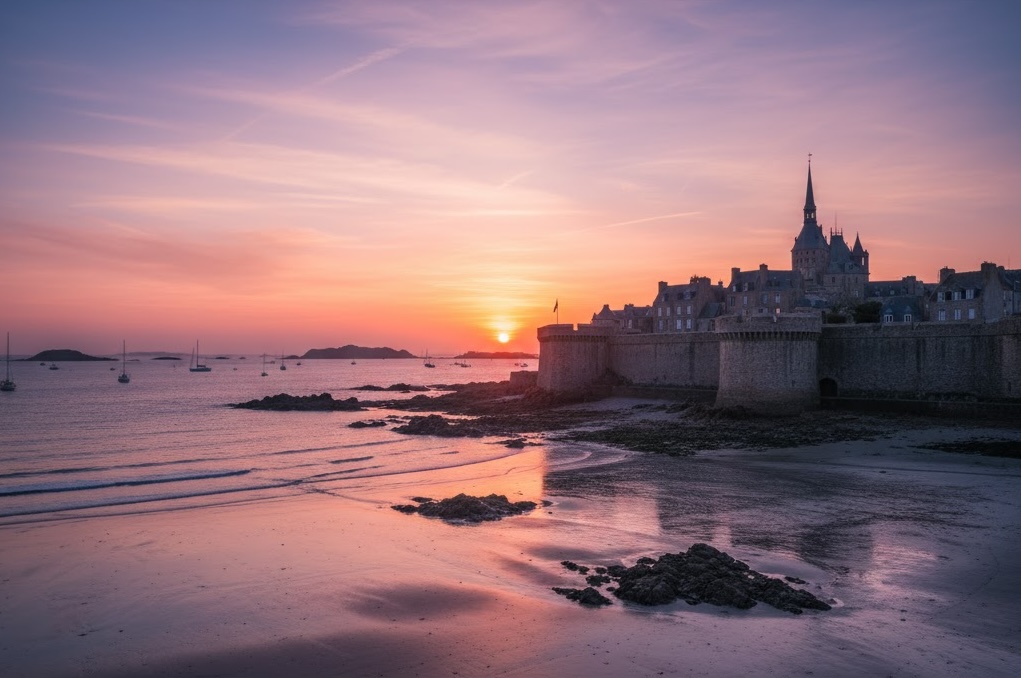 St Malo at sunset luxury villa holidays Brittany France