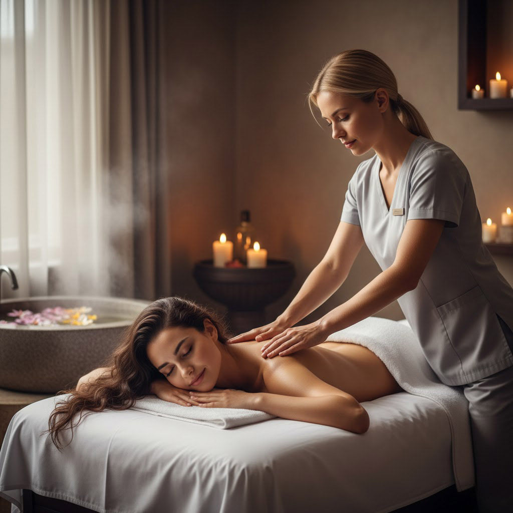 Wellness massage at luxury chateau rental Loire Valley France spa