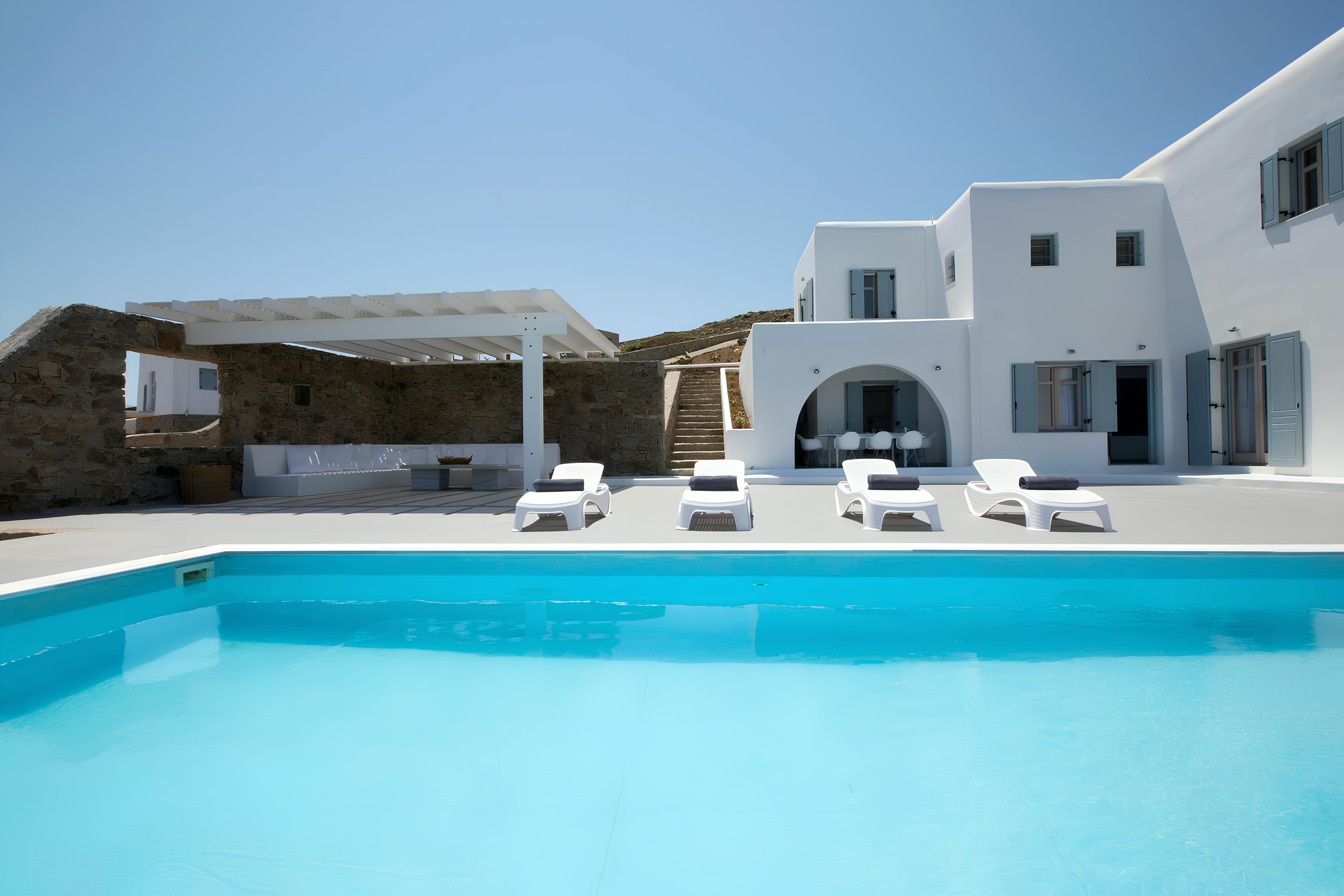Villa Lefkos Agios Sostis Kalafati: Elegant 4-Bedroom Villa with Seaview and Pool, Mykonos